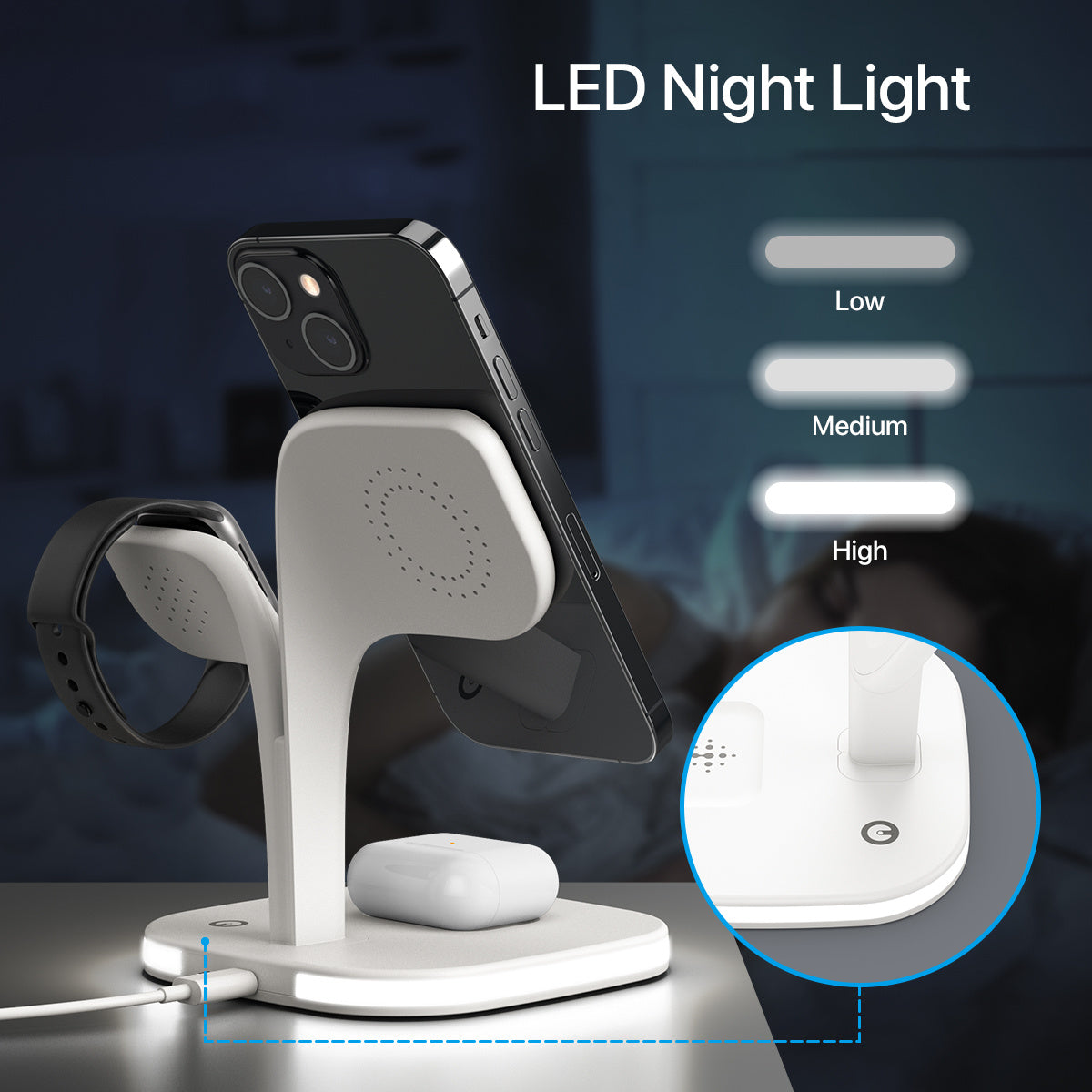 Leaf 5-in-1 Magnetic Charging Station with Night Light for Apple Devices
