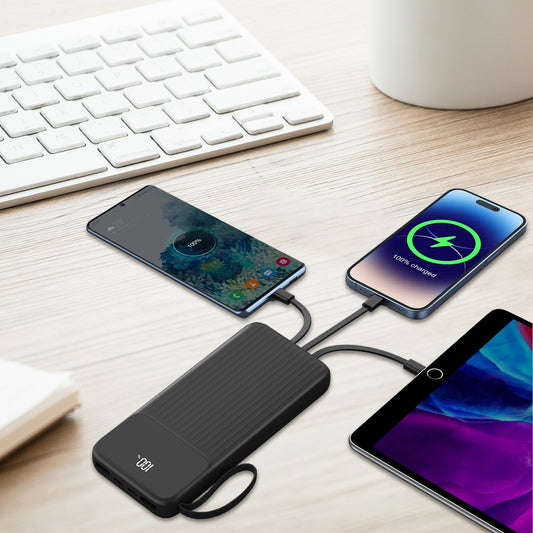 All-in-One 20000mAh Power Bank with Built-in Cables & 22.5W Fast Charging