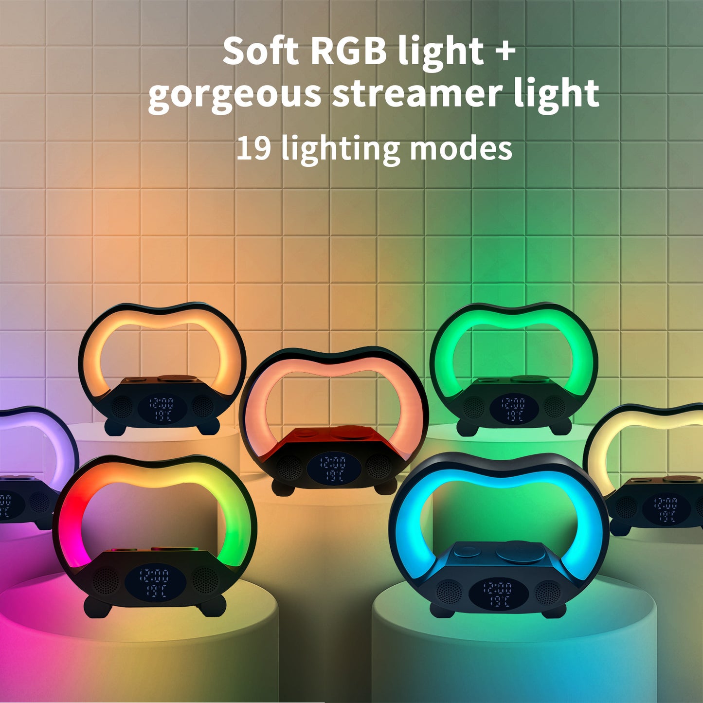 AuraGlow 6-in-1 Smart Station: Wireless Charger, Speaker & RGB Lamp