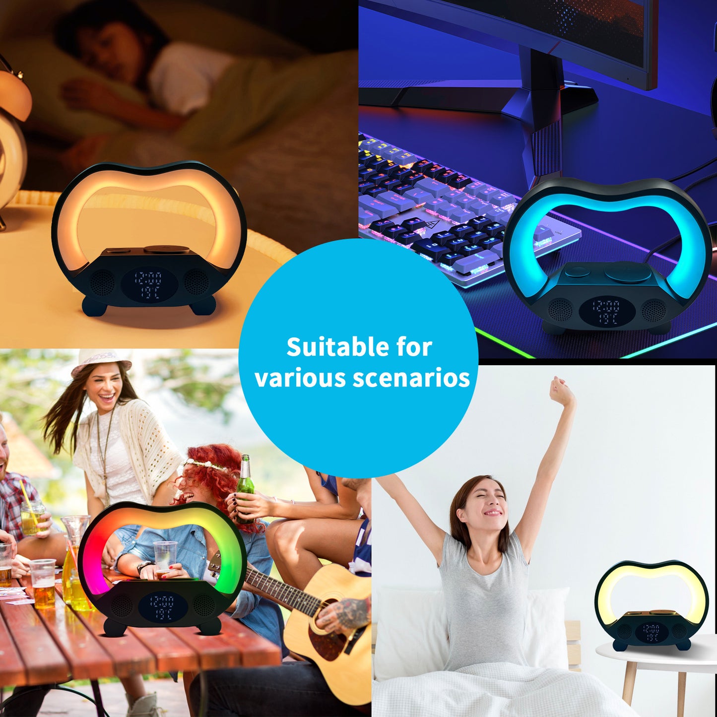 AuraGlow 6-in-1 Smart Station: Wireless Charger, Speaker & RGB Lamp