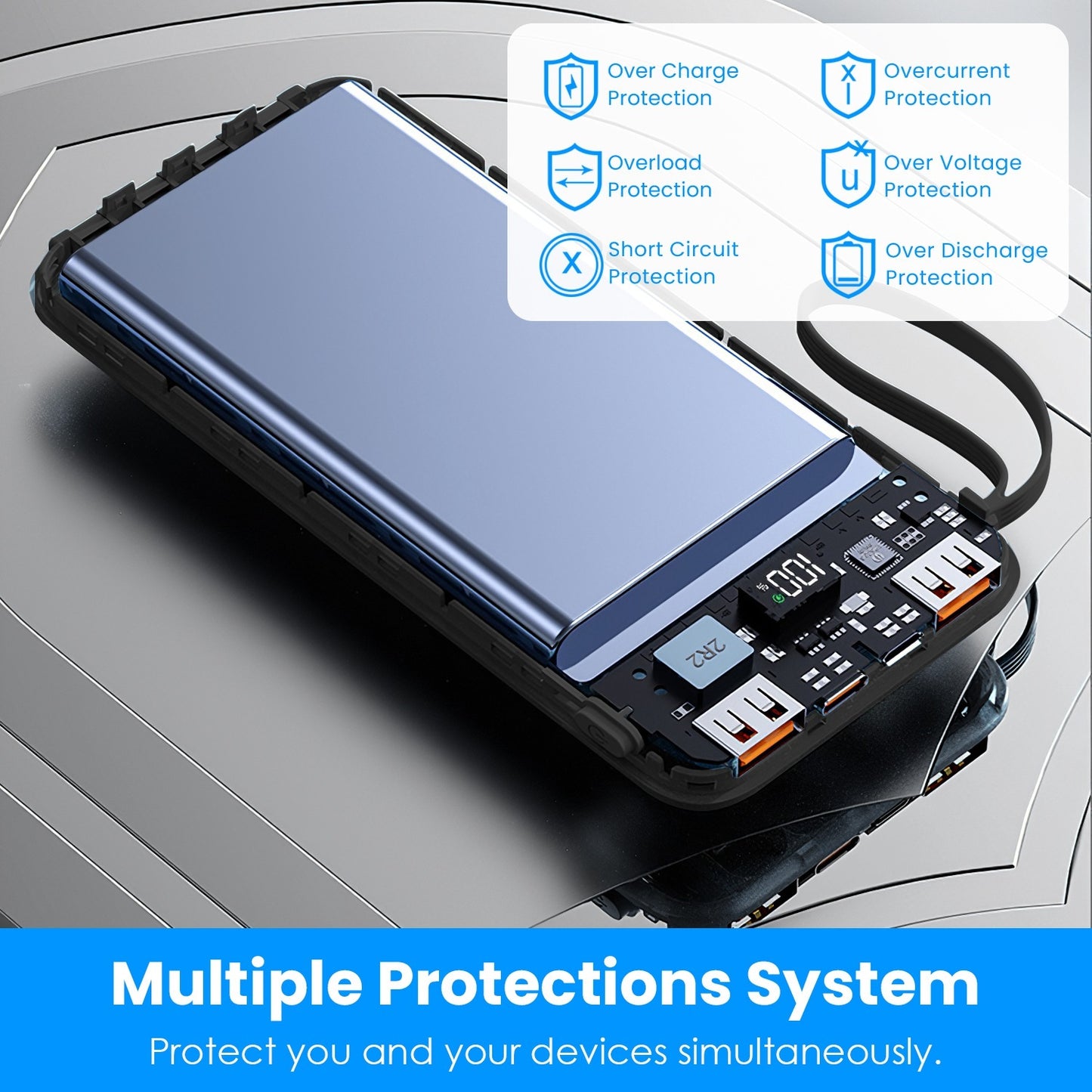 All-in-One 20000mAh Power Bank with Built-in Cables & 22.5W Fast Charging