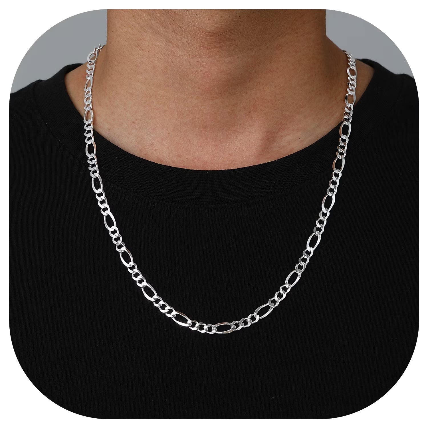 14K Gold Plated Italian 5MM Cut Figaro Necklace for Women Men, 925 Silver, Classic Style, Daily Wear, Valentine'S Day Birthday Party Gift (With Gift Box)