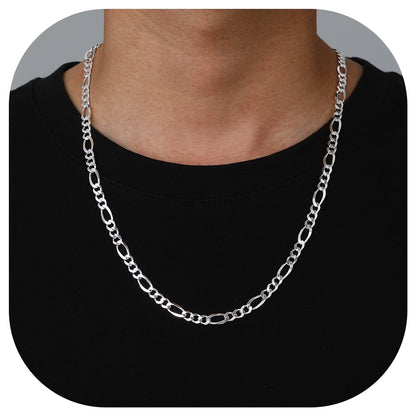 14K Gold Plated Italian 5MM Cut Figaro Necklace for Women Men, 925 Silver, Classic Style, Daily Wear, Valentine'S Day Birthday Party Gift (With Gift Box)