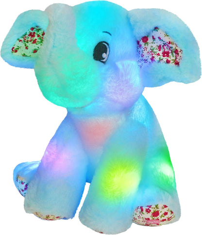 12‘’ Musical Light up Elephant Plush Toy Floppy LED Stuffed Animals Lullabies Nightlight Bedtime for Kids Birthday Valentines for Toddlers, Blue