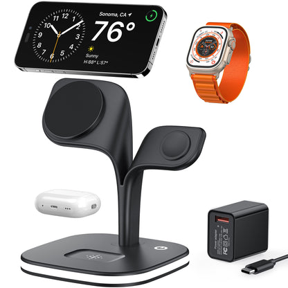 Leaf 5-in-1 Magnetic Charging Station with Night Light for Apple Devices
