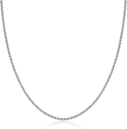 2MM Rolo Chain Sterling Silver Simple Minimalist Shinny Necklace Chain with White Gold Plating Fine Jewelry for Men Women, Lobster Clasp