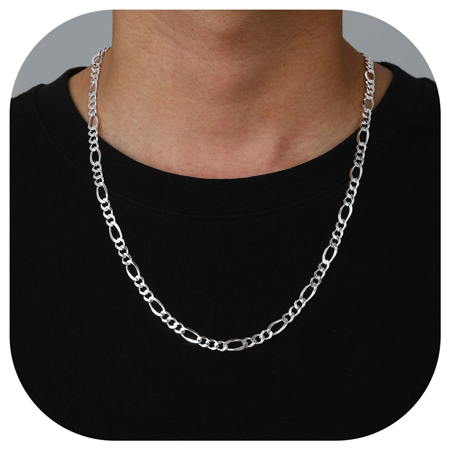 14K Gold Plated Italian 5MM Cut Figaro Necklace for Women Men, 925 Silver, Classic Style, Daily Wear, Valentine'S Day Birthday Party Gift (With Gift Box)