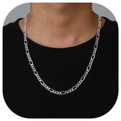 14K Gold Plated Italian 5MM Cut Figaro Necklace for Women Men, 925 Silver, Classic Style, Daily Wear, Valentine'S Day Birthday Party Gift (With Gift Box)