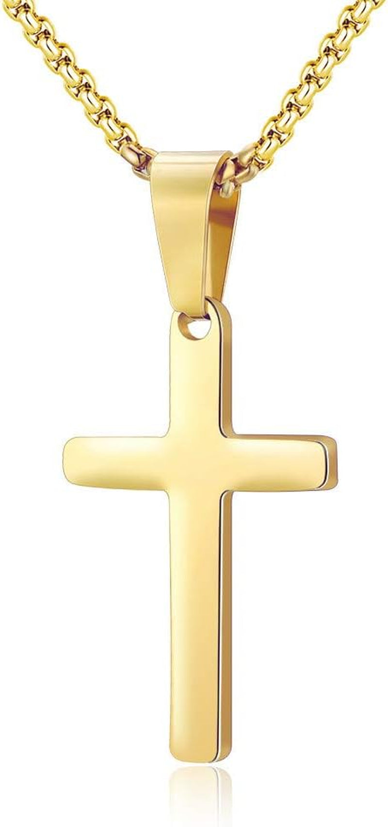 Cross Necklace for Men - Stainless Steel Silver Gold Black Plain Cross Pendant Necklace Simple Jewelry Gifts, 16-24 Inches Chain