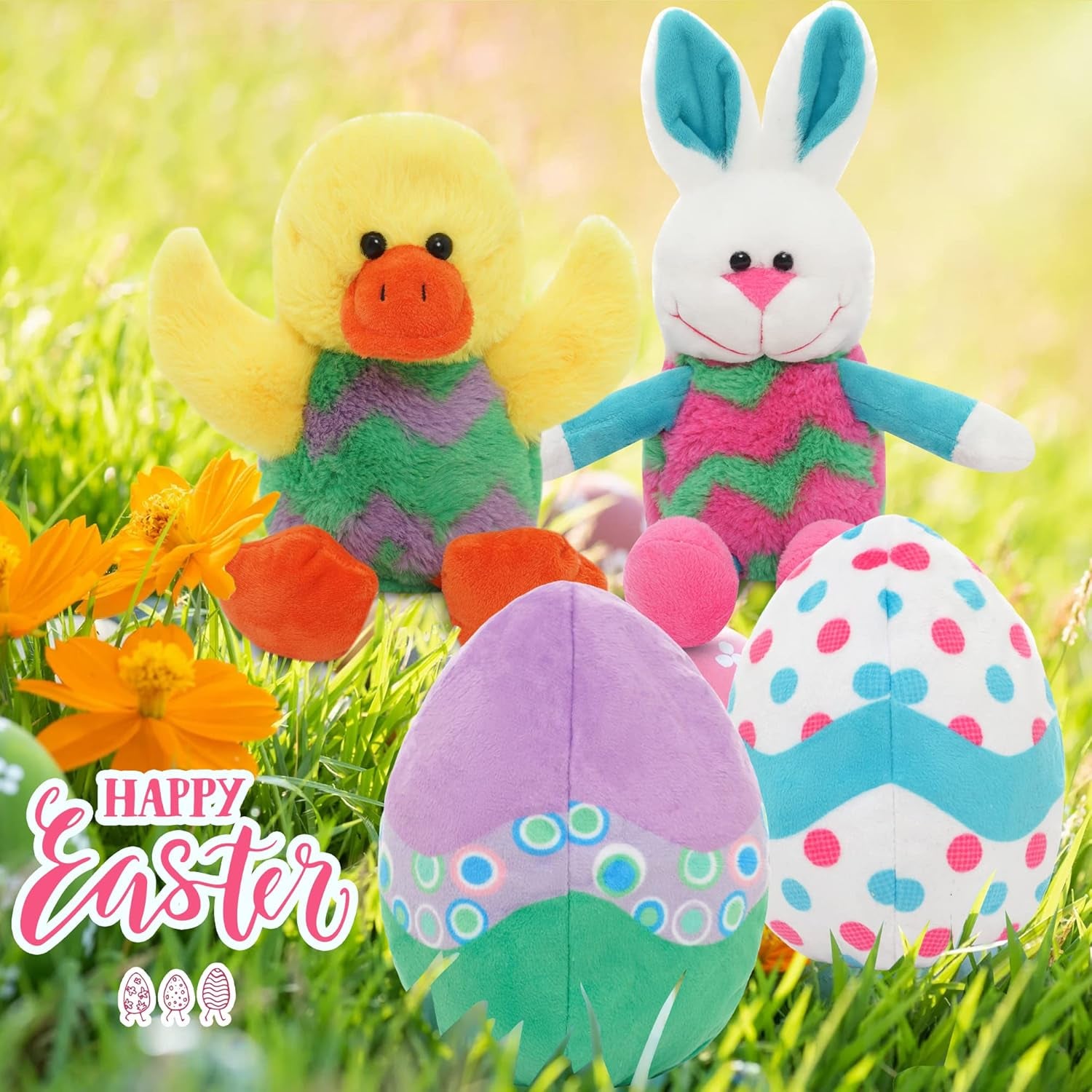 Eggs Filled with Stuffed Animal, 12" Reversible Rabbit Plush, Easter Bunny Toys for Girls Boys Kids Babies - Great Gifts/Decorations