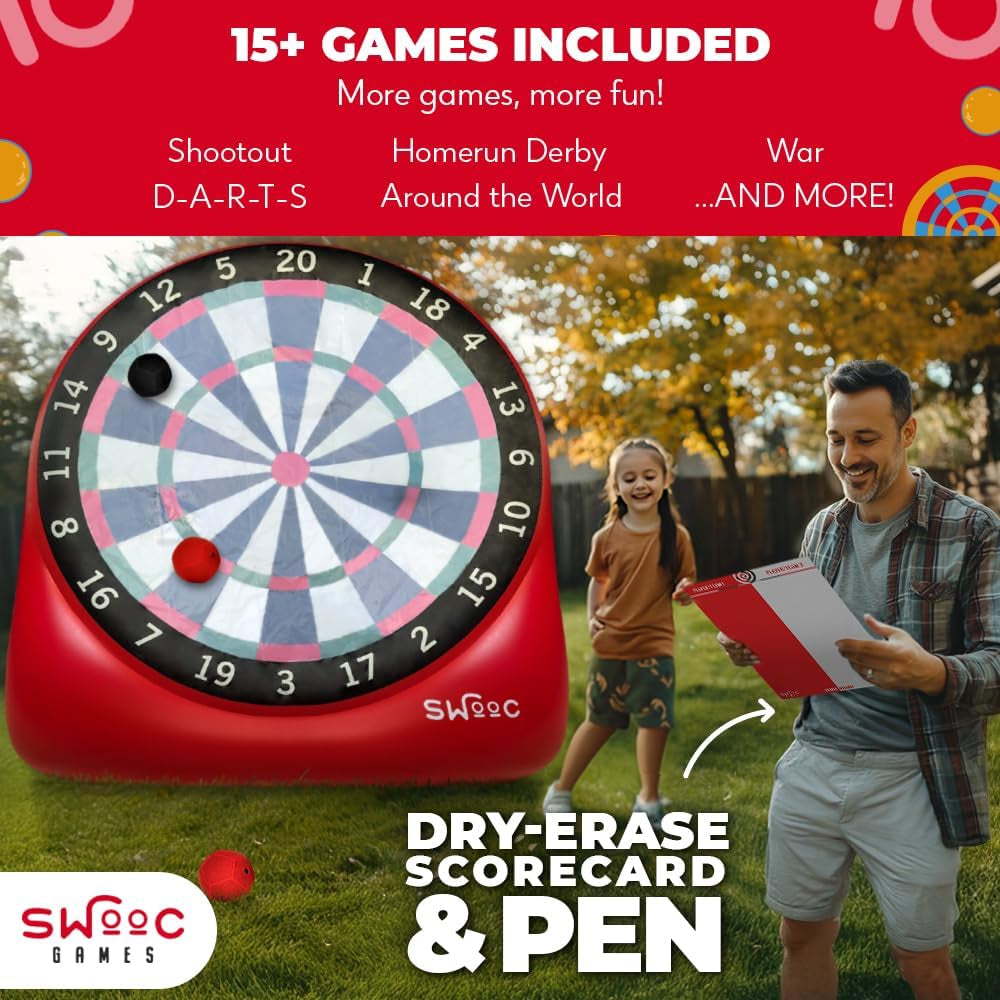 Games - XL Giant Kick Darts (Over 8Ft Tall) with 15+ Games Included - Jumbo Soccer Darts W/Air Pump - Big Inflatable Games - Carnival Games - Giant Outdoor Games & Activities - Giant Yard Games