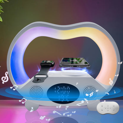 AuraGlow 6-in-1 Smart Station: Wireless Charger, Speaker & RGB Lamp