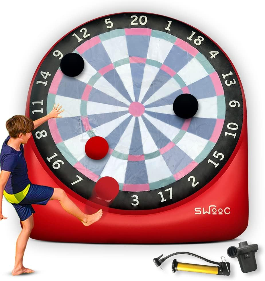 Games - XL Giant Kick Darts (Over 8Ft Tall) with 15+ Games Included - Jumbo Soccer Darts W/Air Pump - Big Inflatable Games - Carnival Games - Giant Outdoor Games & Activities - Giant Yard Games