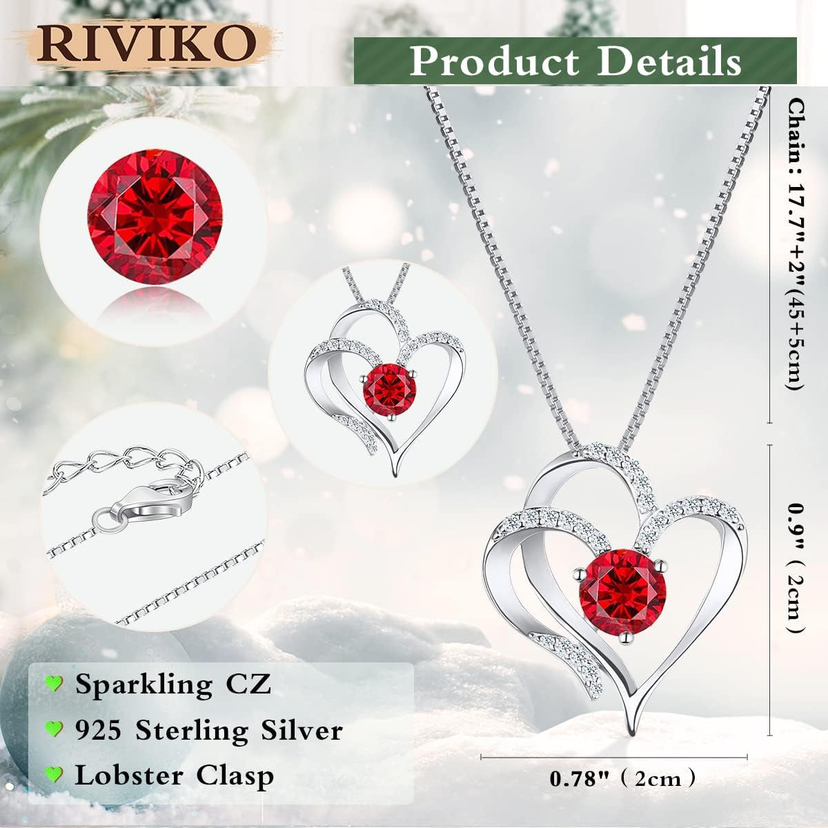 Love Heart Necklace for Women 925 Sterling Silver Gold Plated Zirconia Birthstone Pendant Necklaces for Mother Wife Birthday Christmas Jewelry Gift