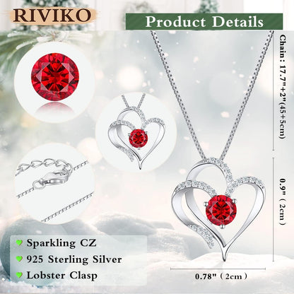 Love Heart Necklace for Women 925 Sterling Silver Gold Plated Zirconia Birthstone Pendant Necklaces for Mother Wife Birthday Christmas Jewelry Gift