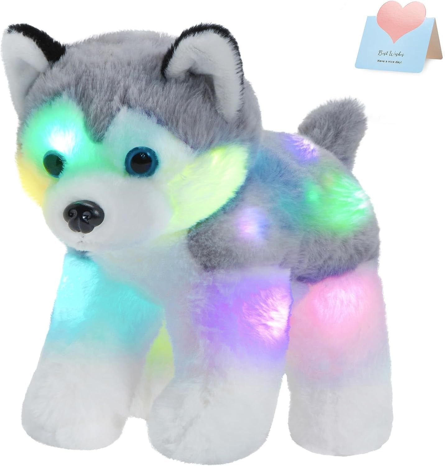 12‘’ Musical Light up Elephant Plush Toy Floppy LED Stuffed Animals Lullabies Nightlight Bedtime for Kids Birthday Valentines for Toddlers, Blue