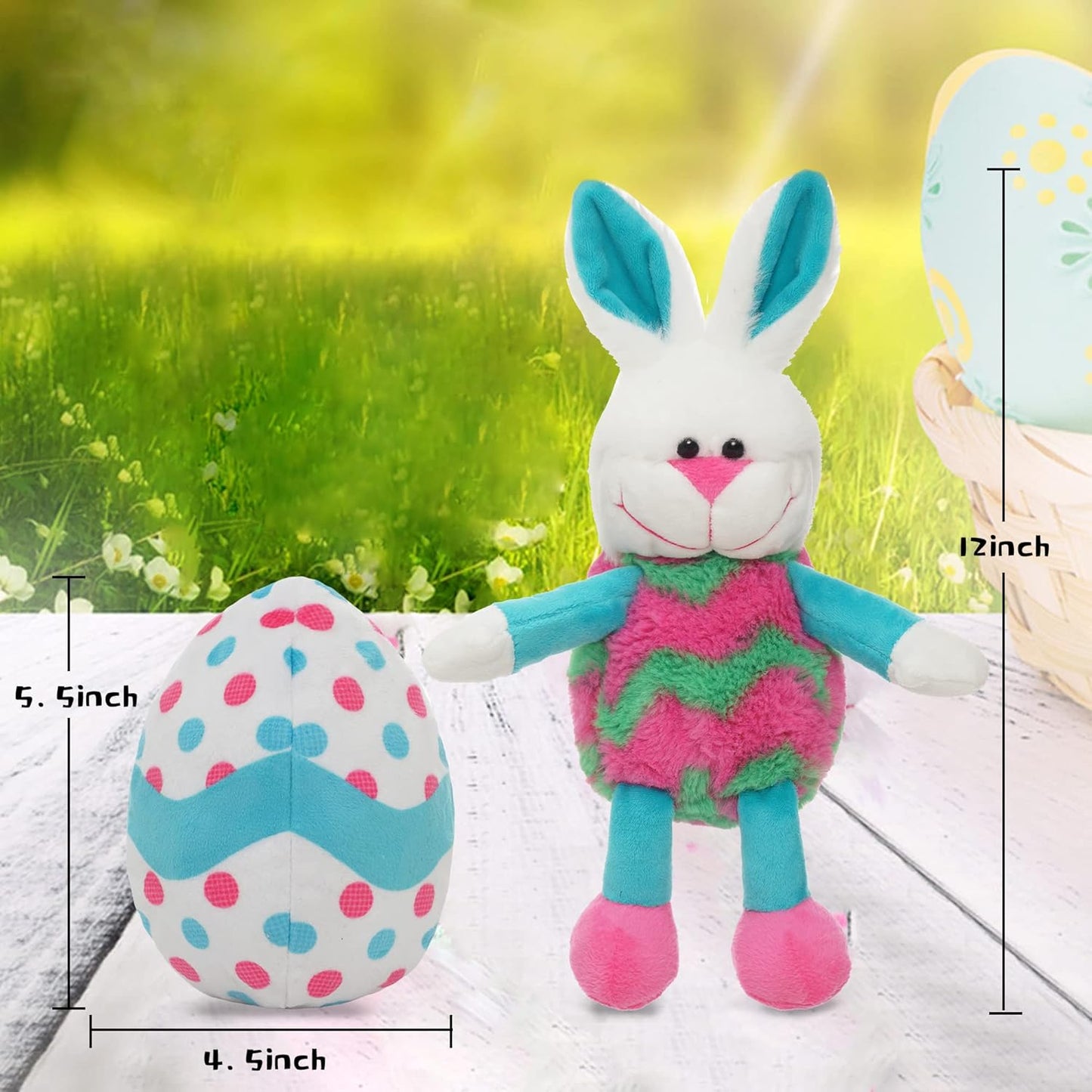 Eggs Filled with Stuffed Animal, 12" Reversible Rabbit Plush, Easter Bunny Toys for Girls Boys Kids Babies - Great Gifts/Decorations