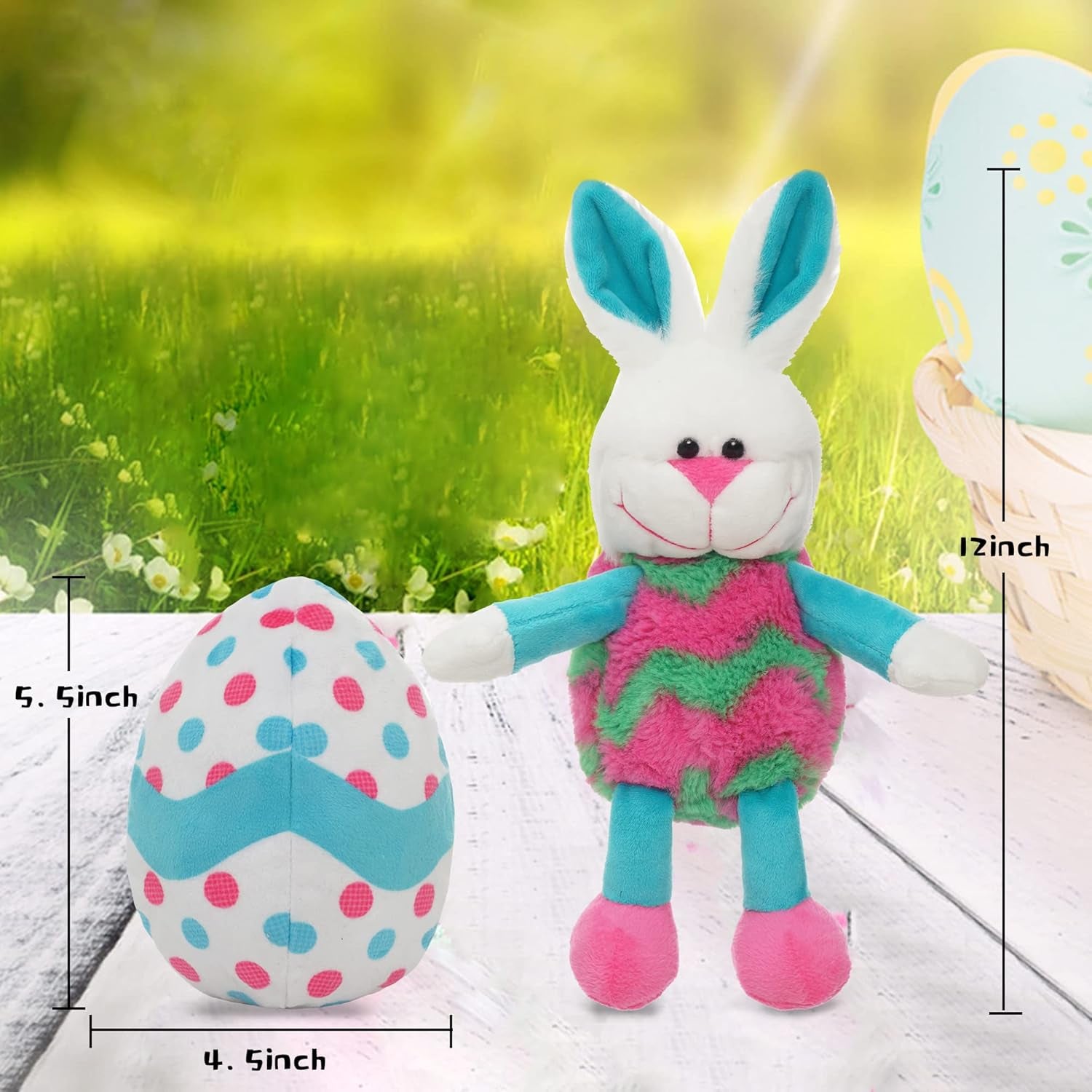Eggs Filled with Stuffed Animal, 12" Reversible Rabbit Plush, Easter Bunny Toys for Girls Boys Kids Babies - Great Gifts/Decorations
