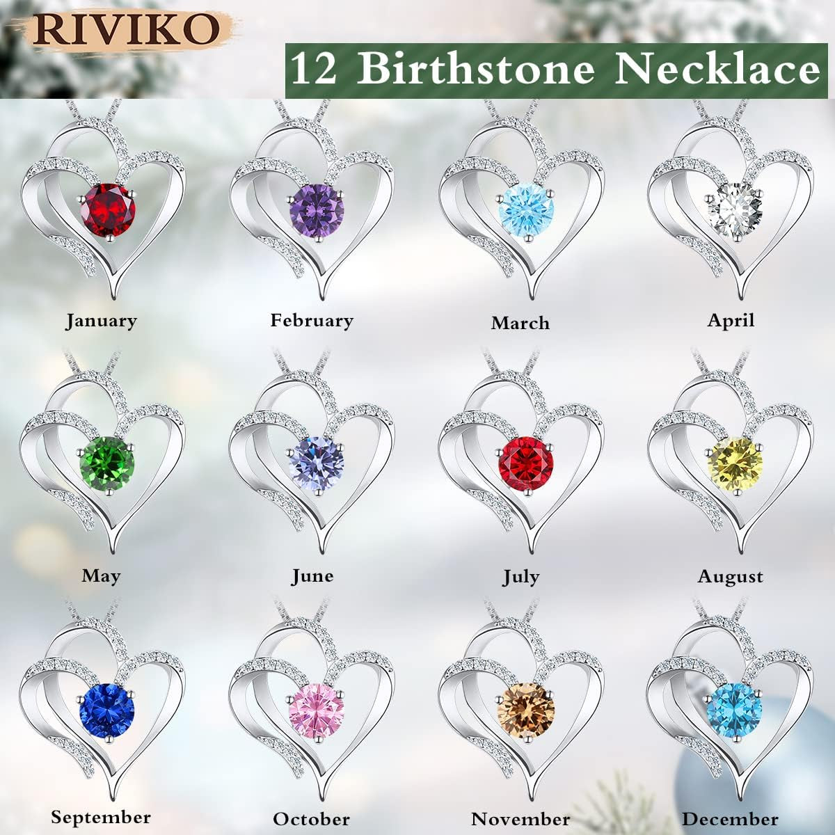 Love Heart Necklace for Women 925 Sterling Silver Gold Plated Zirconia Birthstone Pendant Necklaces for Mother Wife Birthday Christmas Jewelry Gift