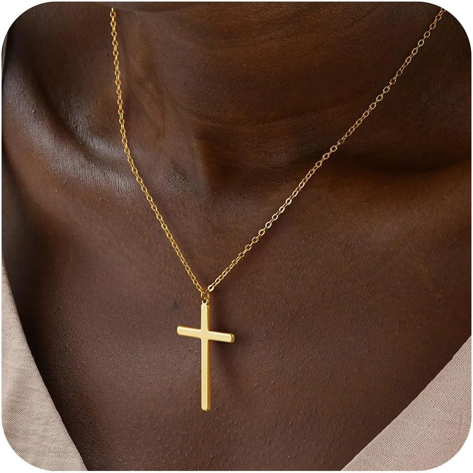 Cross Necklace for Women - Dainty Cute Bubble 3D Cross Pendant Necklace Sideways Cross Choker Layered 14K Real Gold Plated Cross Necklace Gifts for Women Girls