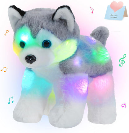 12‘’ Musical Light up Elephant Plush Toy Floppy LED Stuffed Animals Lullabies Nightlight Bedtime for Kids Birthday Valentines for Toddlers, Blue