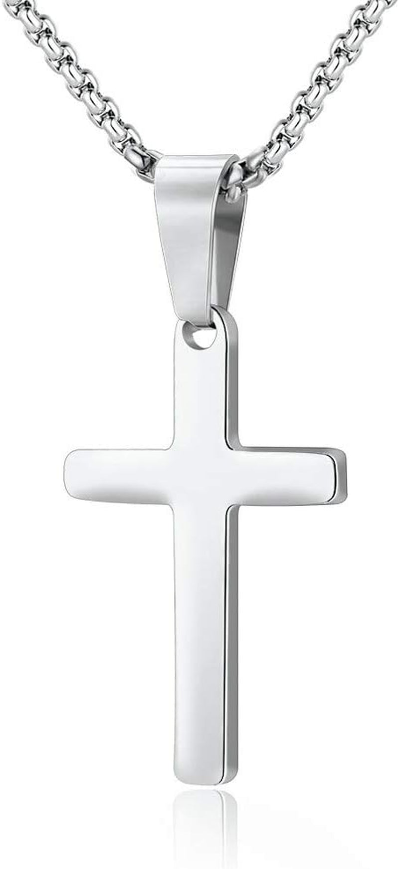 Cross Necklace for Men - Stainless Steel Silver Gold Black Plain Cross Pendant Necklace Simple Jewelry Gifts, 16-24 Inches Chain