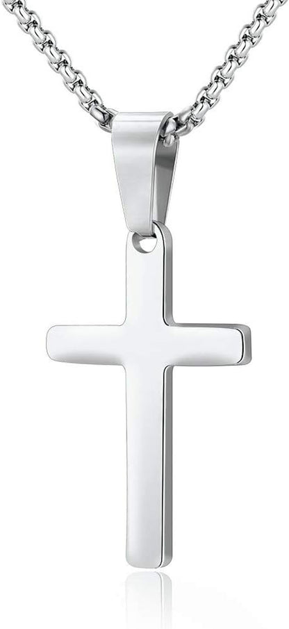 Cross Necklace for Men - Stainless Steel Silver Gold Black Plain Cross Pendant Necklace Simple Jewelry Gifts, 16-24 Inches Chain