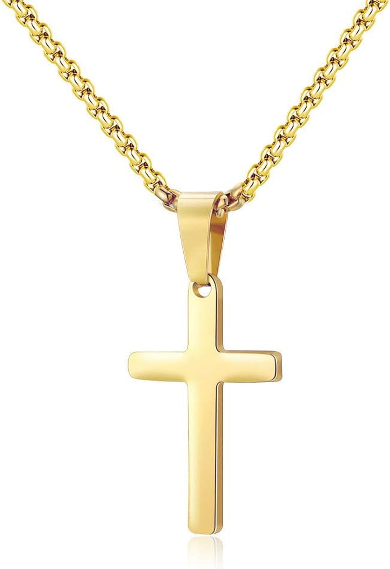 Cross Necklace for Men - Stainless Steel Silver Gold Black Plain Cross Pendant Necklace Simple Jewelry Gifts, 16-24 Inches Chain