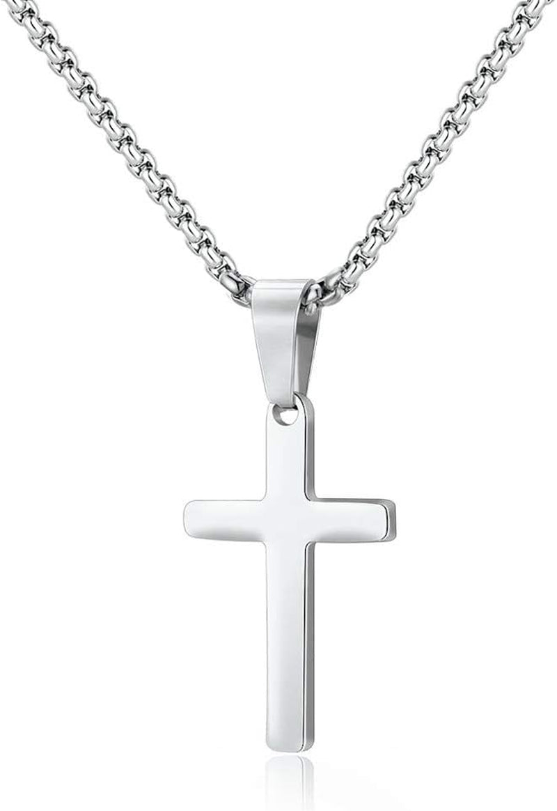 Cross Necklace for Men - Stainless Steel Silver Gold Black Plain Cross Pendant Necklace Simple Jewelry Gifts, 16-24 Inches Chain