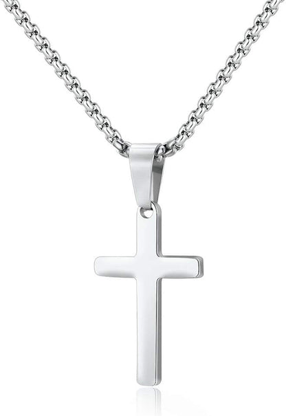 Cross Necklace for Men - Stainless Steel Silver Gold Black Plain Cross Pendant Necklace Simple Jewelry Gifts, 16-24 Inches Chain