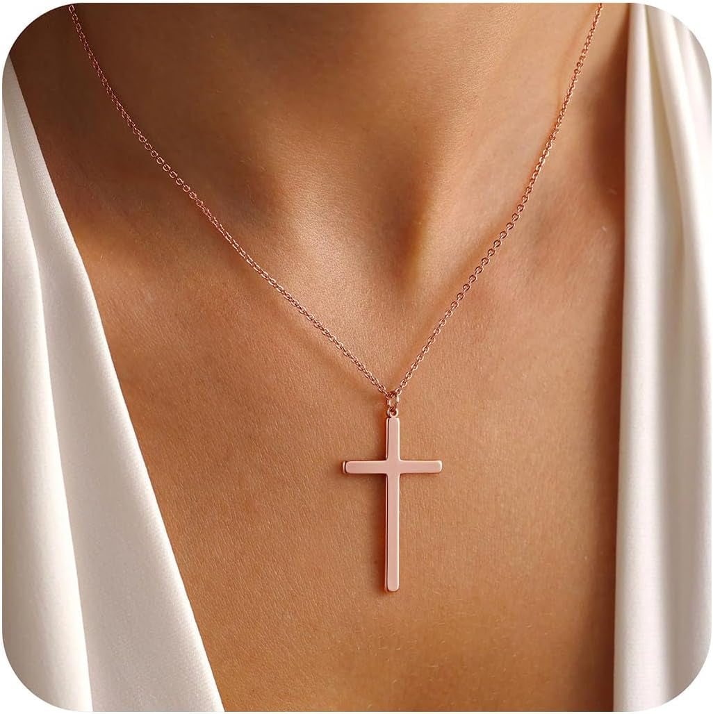 Cross Necklace for Women - Dainty Cute Bubble 3D Cross Pendant Necklace Sideways Cross Choker Layered 14K Real Gold Plated Cross Necklace Gifts for Women Girls