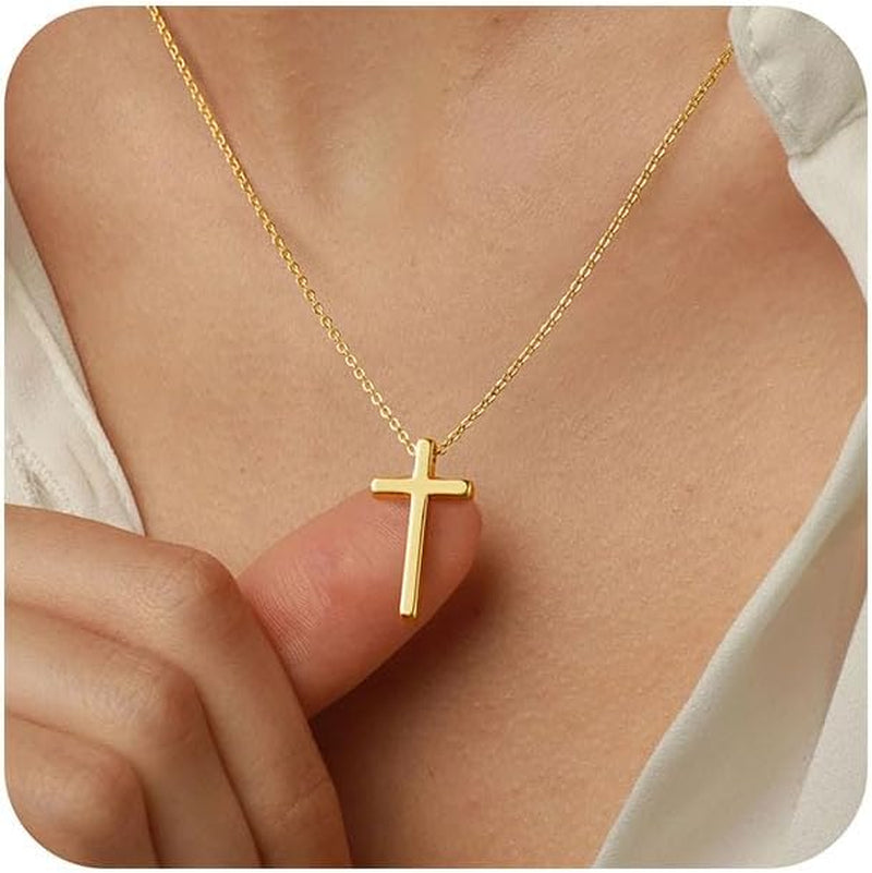 Cross Necklace for Women - Dainty Cute Bubble 3D Cross Pendant Necklace Sideways Cross Choker Layered 14K Real Gold Plated Cross Necklace Gifts for Women Girls