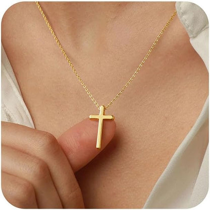 Cross Necklace for Women - Dainty Cute Bubble 3D Cross Pendant Necklace Sideways Cross Choker Layered 14K Real Gold Plated Cross Necklace Gifts for Women Girls
