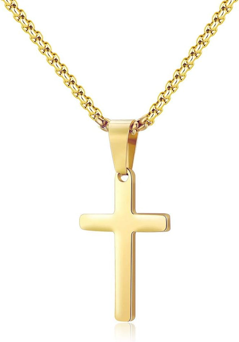 Cross Necklace for Men - Stainless Steel Silver Gold Black Plain Cross Pendant Necklace Simple Jewelry Gifts, 16-24 Inches Chain
