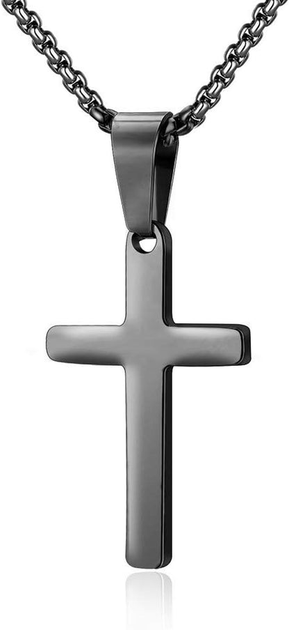 Cross Necklace for Men - Stainless Steel Silver Gold Black Plain Cross Pendant Necklace Simple Jewelry Gifts, 16-24 Inches Chain
