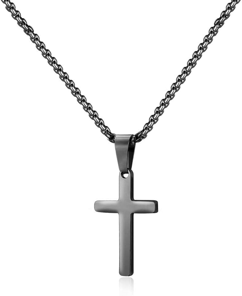 Cross Necklace for Men - Stainless Steel Silver Gold Black Plain Cross Pendant Necklace Simple Jewelry Gifts, 16-24 Inches Chain