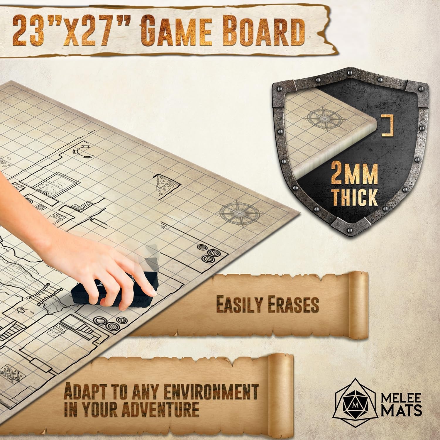 DND Map Starter Kit - 23” X 27" Double Sided, Wet/Dry Erase Battle Terrain Grid - Ultimate Tabletop Board Gaming Experience with Accessories