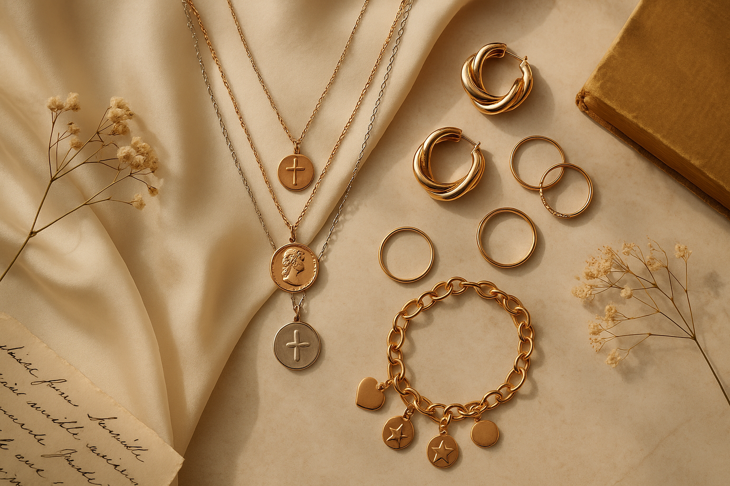 Follow the section of Jewelry: create an image about jewerly tell that Tells Your Story
From delicate necklaces to statement pieces, our jewelry collection is designed to empower and inspire. Each piece is crafted with love and attention to detail, ensuring you always feel confident and beautiful.